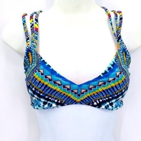 Red Carter bikini top 8 geometric print blue BoxA - Picture 1 of 7